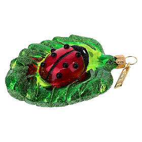 Coccinella su foglia vetro soffiato decoro albero Natale