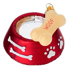 Dog bowl with bone, blown glass Christmas tree decoration