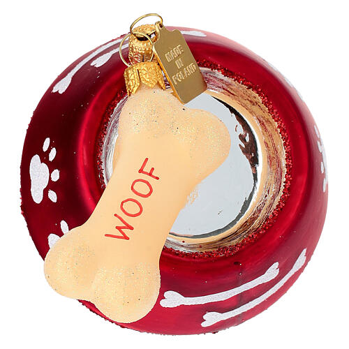 Gamelle pour chien avec os en verre soufflé pour sapin de Noël 1