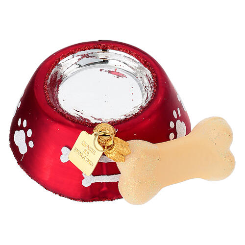 Dog bowl with bone blown glass Christmas tree ornament 3