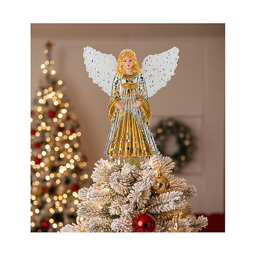 Cimier Ange Pour Sapin De Noël - Décoration En Tissu Doré Lumineuse - 26 Cm - Pour Cime D’arbre Ou Suspension - Ambiance Chaleureuse Des Fêtes