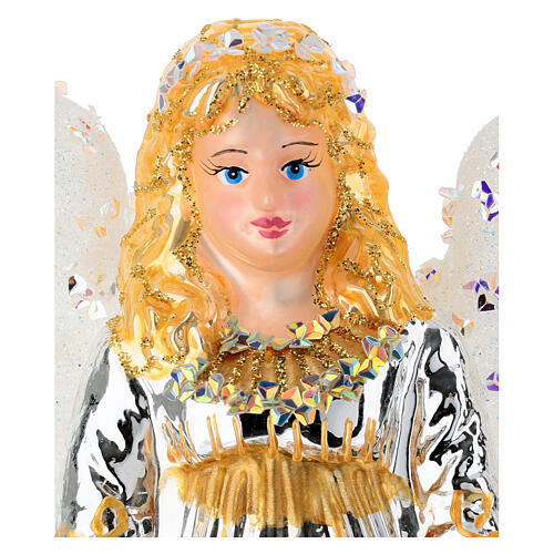 Puntale albero Natale angelo dorato vetro soffiato 3