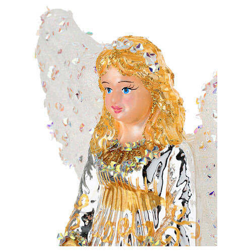 Puntale albero Natale angelo dorato vetro soffiato 5
