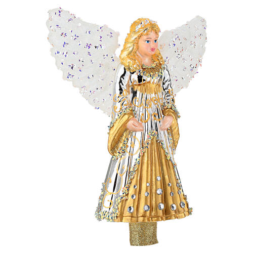Puntale albero Natale angelo dorato vetro soffiato 6