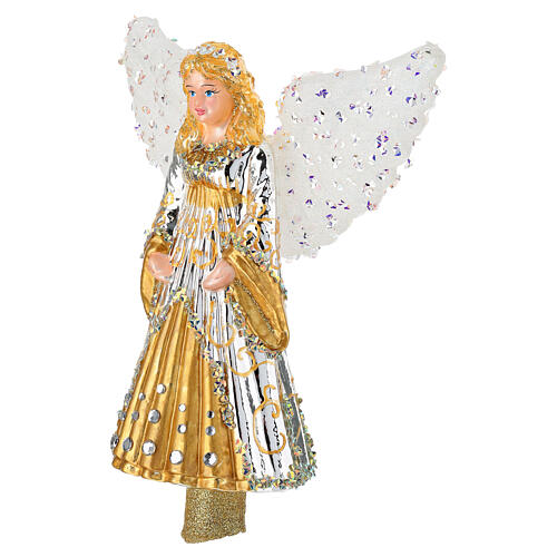 Golden angel tree topper blown glass, 20 cm 4