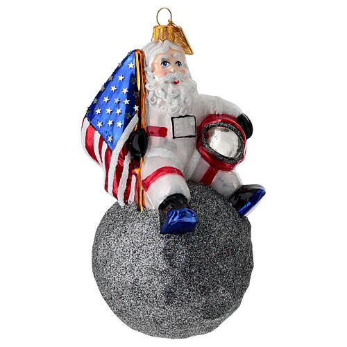 Papá Noel en la luna adorno árbol Navidad vidrio soplado 3
