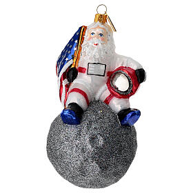 Père Noël astronaute sur la Lune décoration verre soufflé Sapin de Noël