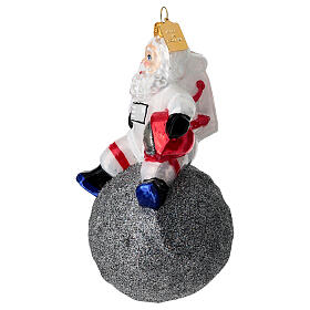 Babbo Natale sulla luna addobbo albero Natale vetro soffiato