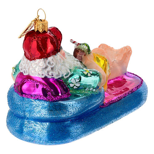 Santa Claus by the pool, blown glass Christmas tree ornament 4