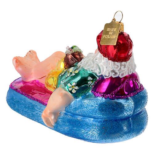 Santa Claus by the pool, blown glass Christmas tree ornament 5