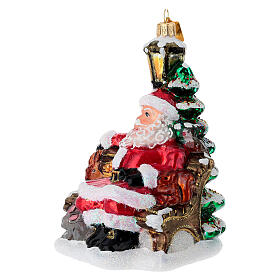 Santa Claus with forest animals blown glass Christmas ornament