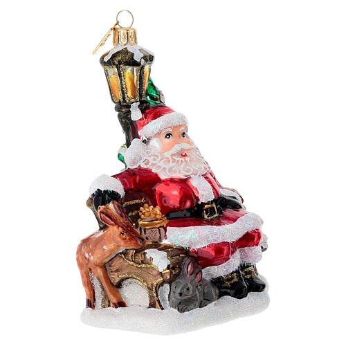 Santa Claus with forest animals blown glass Christmas ornament 3