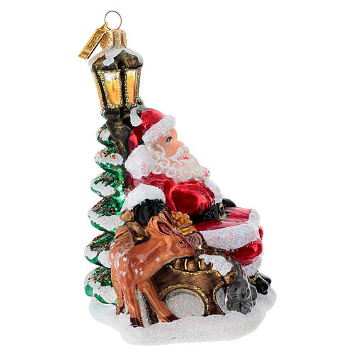 Santa Claus with forest animals blown glass Christmas ornament 4