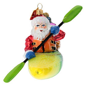 Weihnachtsmann im Kajak, Weihnachtsbaumschmuck aus mundgeblasenem Glas