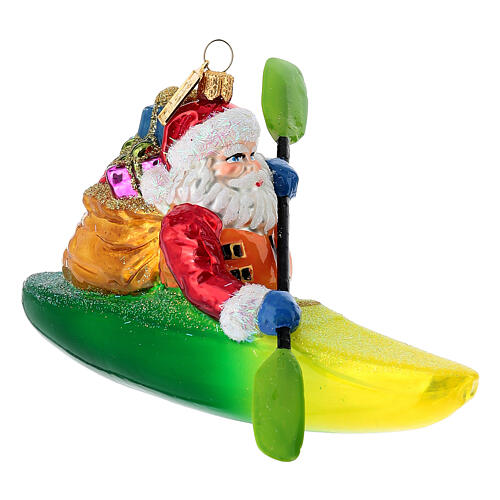 Weihnachtsmann im Kajak, Weihnachtsbaumschmuck aus mundgeblasenem Glas 3