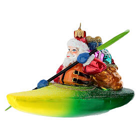 Santa Claus on a kayak, blown glass tree decoration