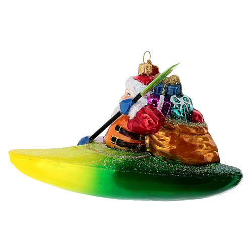 Santa Claus en kayak adorno árbol vidrio soplado 4