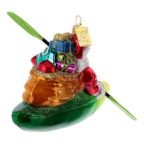 Santa Claus en kayak adorno árbol vidrio soplado 5