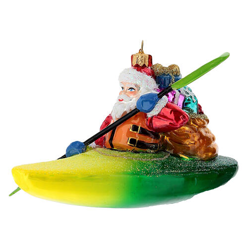 Père Noël en kayak décoration sapin verre soufflé 2