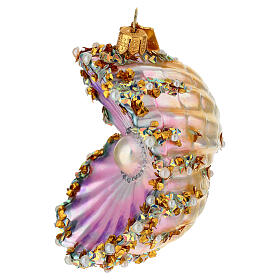 Blown glass Christmas tree ornament: shell with pearl