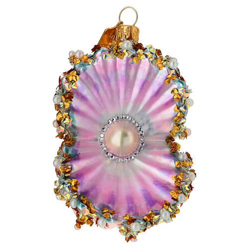 Blown glass Christmas tree ornament: shell with pearl 1