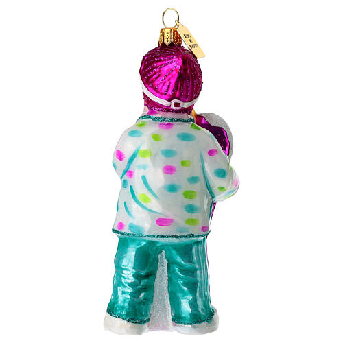 Girl with snowboard, blown glass Christmas tree ornament 4