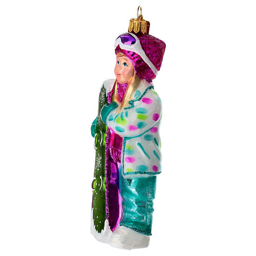 Ragazza con snowboard addobbo vetro soffiato albero Natale 3