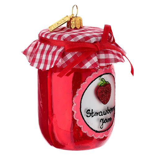 Erdbeermarmeladenglas, Weihnachtsbaumschmuck aus mundgeblasenem Glas 3