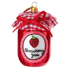 Strawberry jam jar blown glass Christmas tree ornament