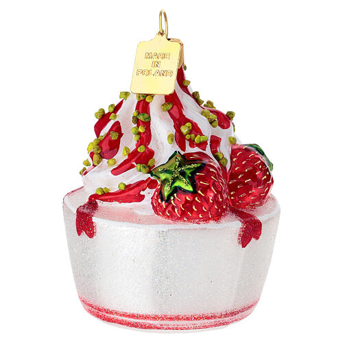 Erdbeer-Joghurt, Weihnachtsbaumschmuck aus mundgeblasenem Glas 3