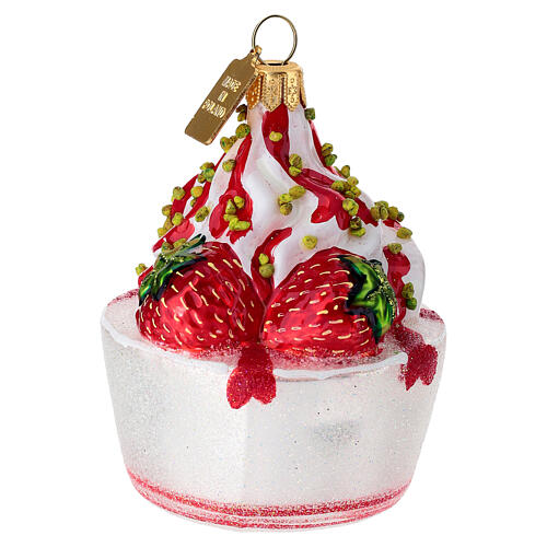 Strawberry and pistachio yogurt, blown glass Christmas tree decoration 1