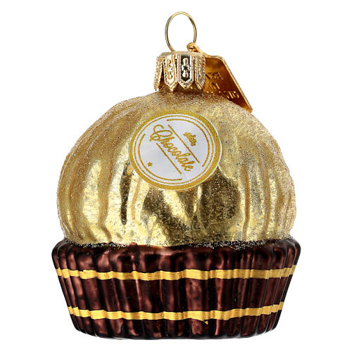 Bombom de chocolate e avelã enfeite árvore Natal vidro soprado 1