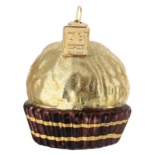 Bombom de chocolate e avelã enfeite árvore Natal vidro soprado 3