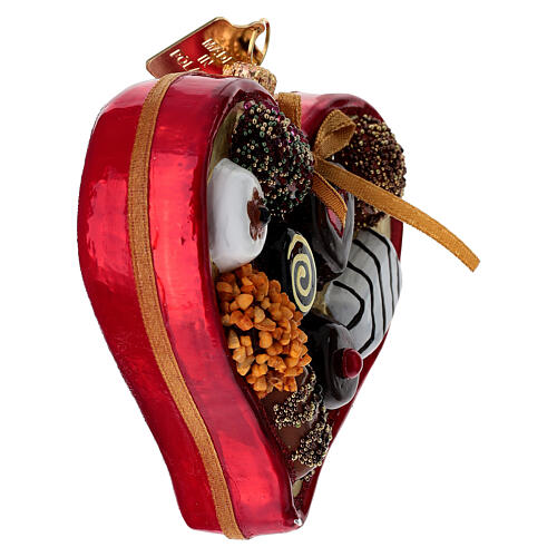 Heart-shaped chocolate box, blown glass Christmas tree decoration 3