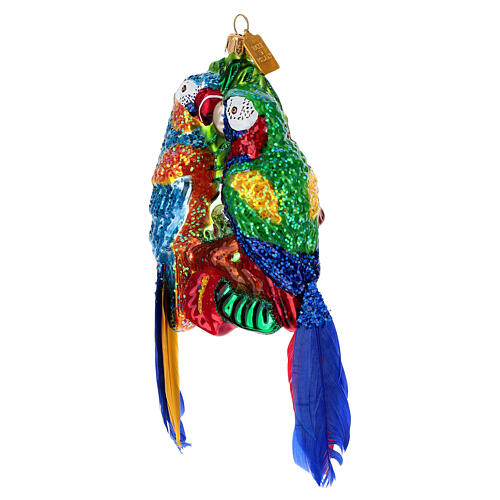 Pareja loros vidrio soplado adorno árbol Navidad 3