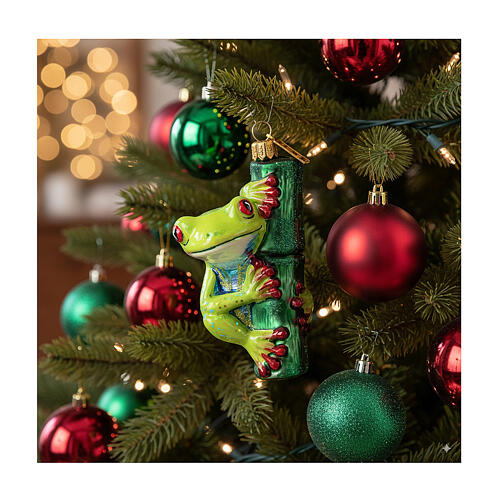 Rana tropical vidrio soplado adorno árbol Navidad 2