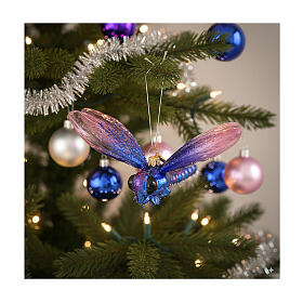 Purple dragonfly blown glass Christmas tree ornament