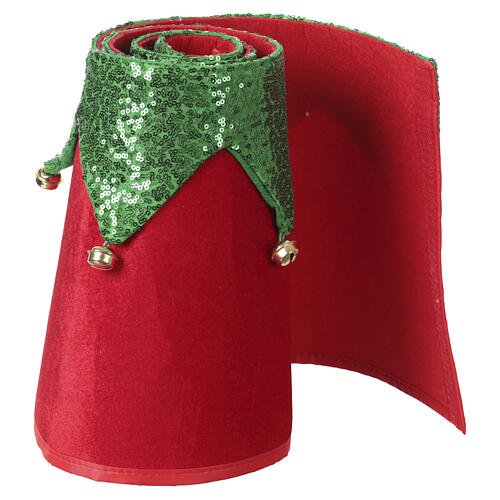 Christmas tree skirt in red and green fabric with bells, 12x16 in 4