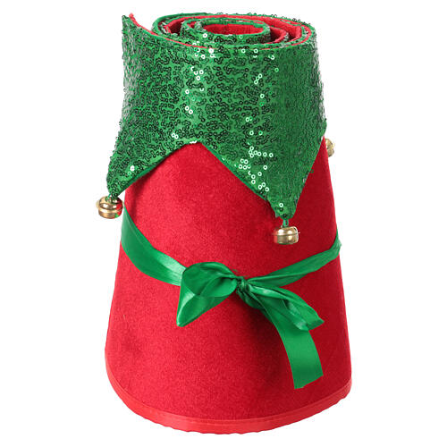Copribase albero di Natale in tessuto rosso e verde con campanelle 30x40 cm 6