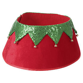 Capa base árvore de Natal em tecido vermelho e verde com sinos 30x40 cm