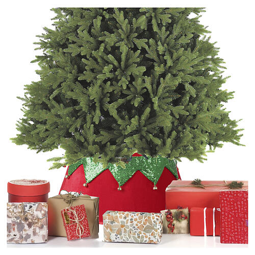 Capa base árvore de Natal em tecido vermelho e verde com sinos 30x40 cm 2