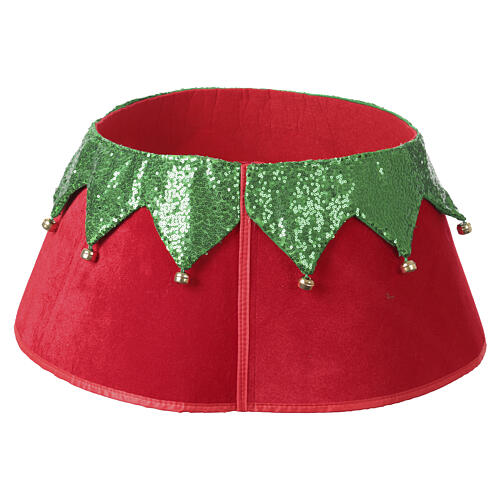 Red and Green Fabric Christmas Tree Skirt with Bells, 30x40 cm 5