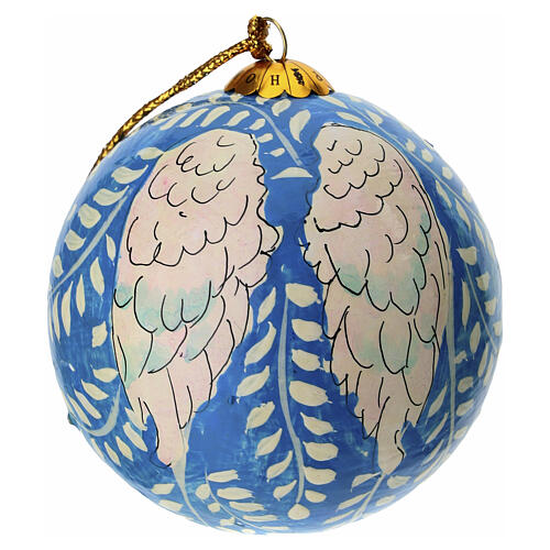 Pallina natalizia Ali d'Angelo 80mm papier maché con arbusti 1