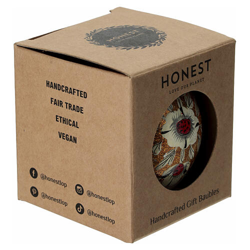 Christmas papier-mâché ball with daisies on gold glittery background, 3 in 4