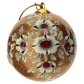 Pallina di natale cartapesta margherite sfondo oro glitterato 80mm