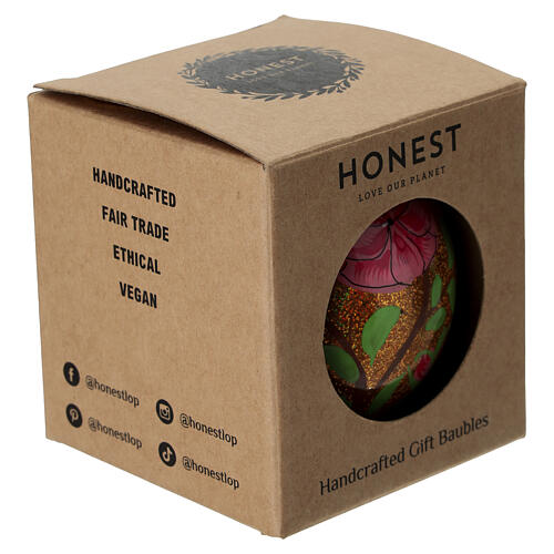 Handmade gold papier-mâché Christmas ball with glittered rose pattern, 3 in 4