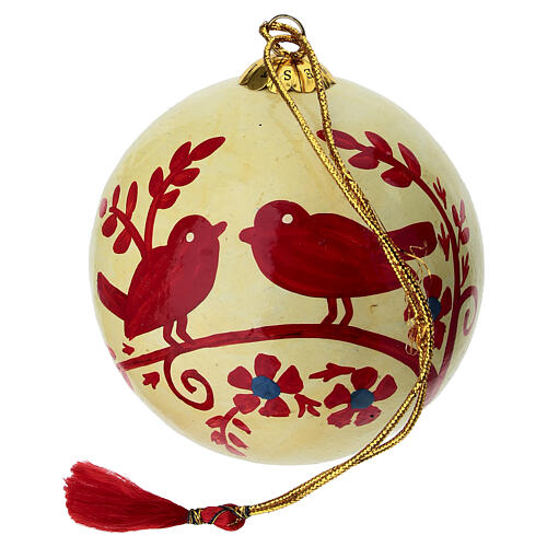 Weihnachtskugel „Tauben auf cremeweißem Grund“ aus recyceltem Papiermaché, handbemalt – Ø 7,5 cm 3
