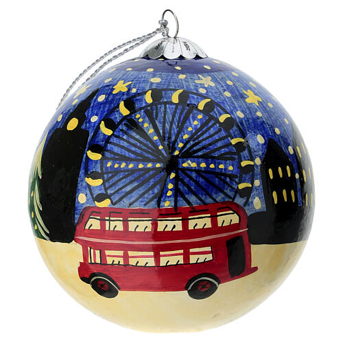 80mm Snowy London Christmas Ball Paper Mache 1