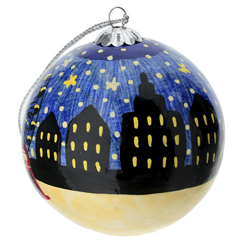 80mm Snowy London Christmas Ball Paper Mache 2