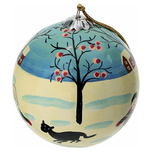 Weihnachtskugel „Winterlandschaft mit Kindern“ aus recyceltem Papiermaché, handbemalt – Ø 7,6 cm 2